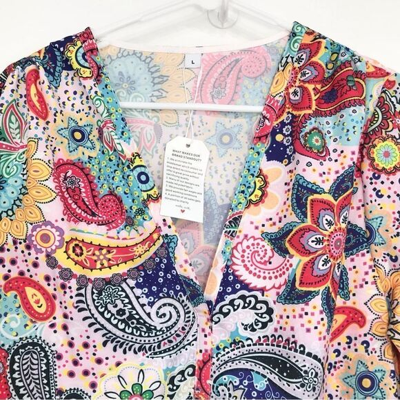 Multi colored Vibrant Paisley Print Popover Swim Cover Up Dress - Picture 2 of 11
